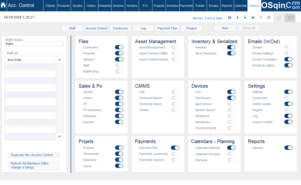 OSqin Crm Filemaker Access Control