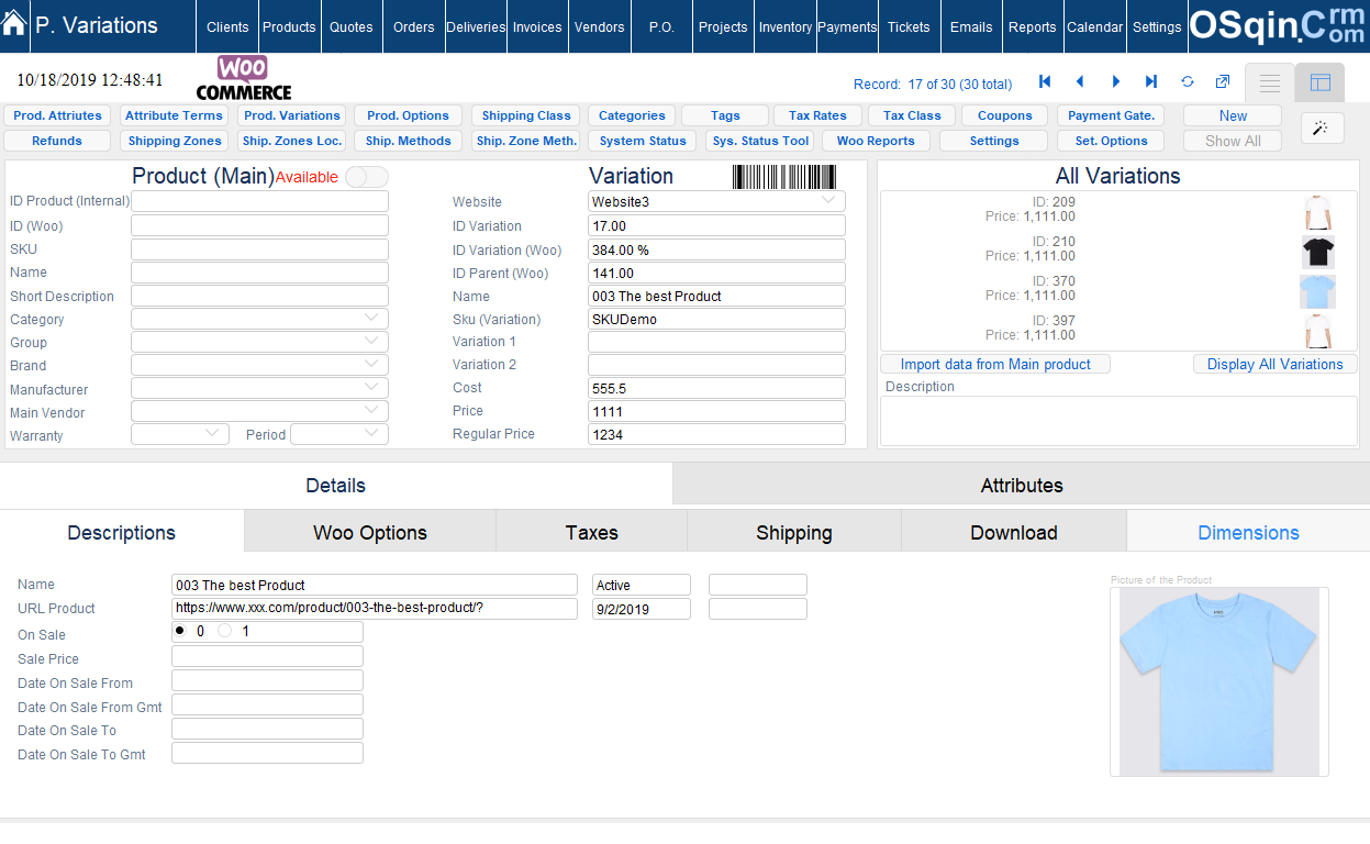 OSqin Crm Products Variations